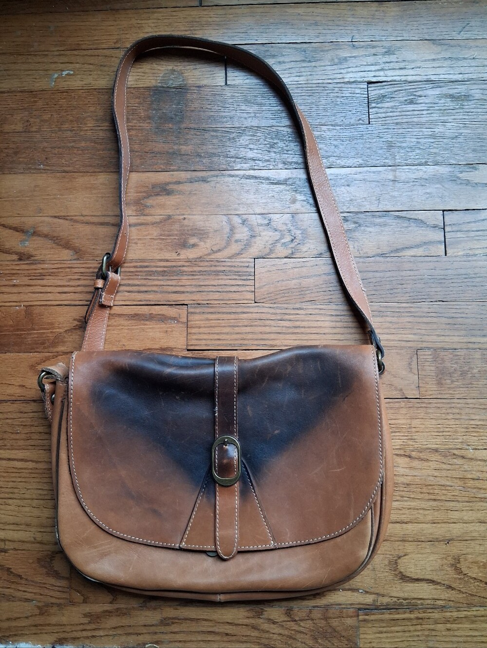 Patricia Nash Two-Tone Tan and Dark Brown 100% ITALIAN Leather Crossbody